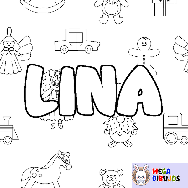 Coloraci&oacute;n del nombre LINA - decorado juguetes