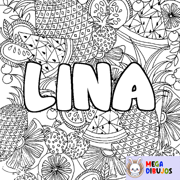 Coloraci&oacute;n del nombre LINA - decorado mandala de frutas
