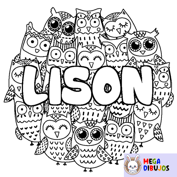 Coloraci&oacute;n del nombre LISON - decorado b&uacute;hos