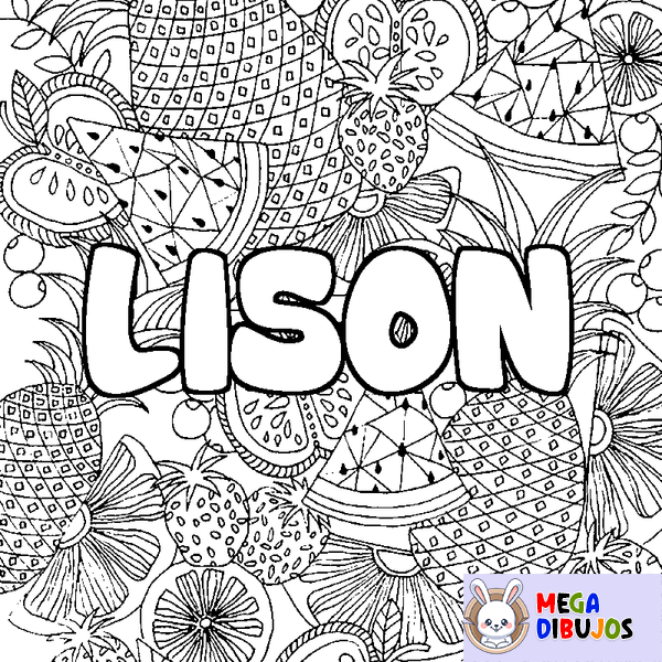Coloraci&oacute;n del nombre LISON - decorado mandala de frutas