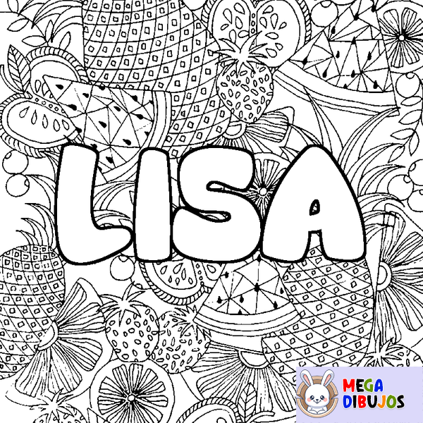 Coloraci&oacute;n del nombre LISA - decorado mandala de frutas