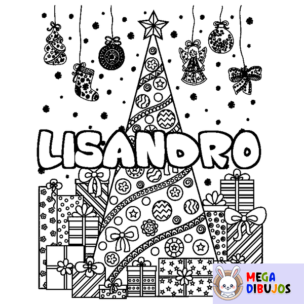 Coloraci&oacute;n del nombre LISANDRO - decorado &aacute;rbol de Navidad y regalos