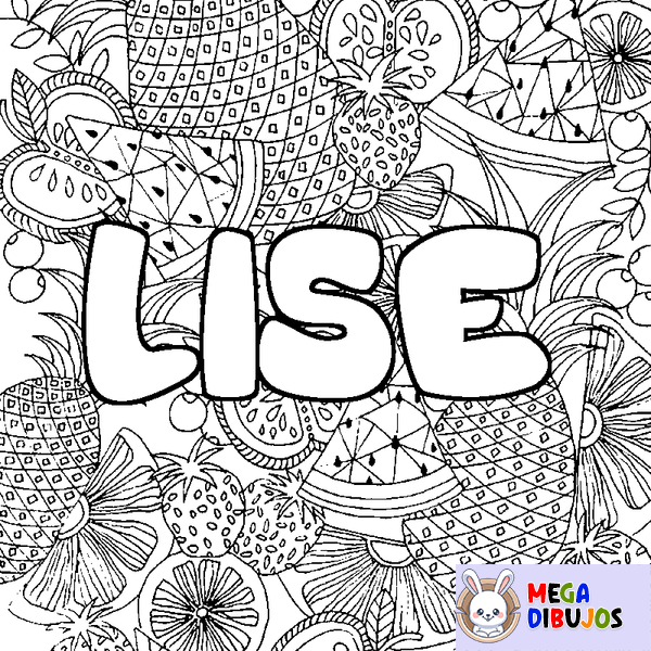 Coloraci&oacute;n del nombre LISE - decorado mandala de frutas