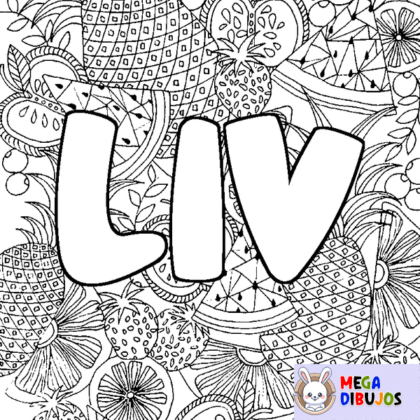 Coloraci&oacute;n del nombre LIV - decorado mandala de frutas