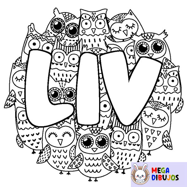 Coloraci&oacute;n del nombre LIV - decorado b&uacute;hos