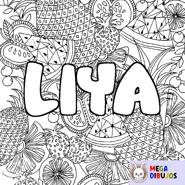 Coloraci&oacute;n del nombre LIYA - decorado mandala de frutas