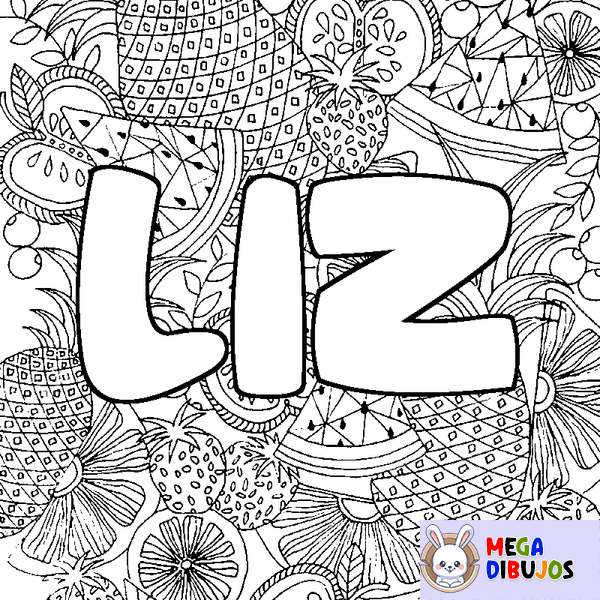 Coloraci&oacute;n del nombre LIZ - decorado mandala de frutas