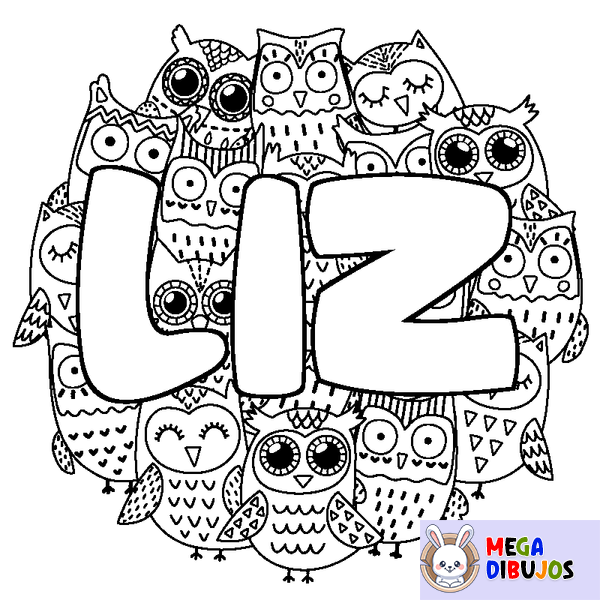 Coloraci&oacute;n del nombre LIZ - decorado b&uacute;hos