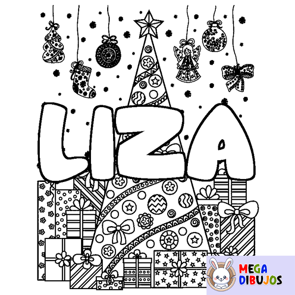Coloraci&oacute;n del nombre LIZA - decorado &aacute;rbol de Navidad y regalos