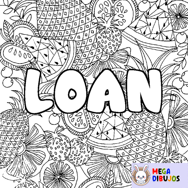 Coloraci&oacute;n del nombre LOAN - decorado mandala de frutas