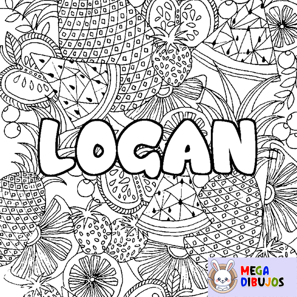 Coloraci&oacute;n del nombre LOGAN - decorado mandala de frutas