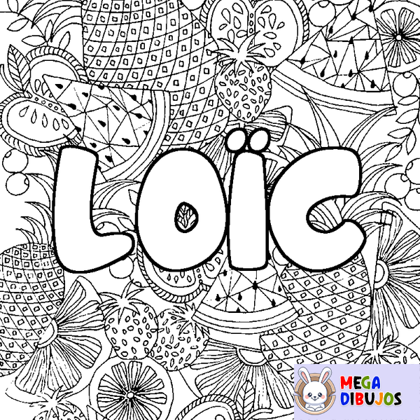 Coloraci&oacute;n del nombre LO&Iuml;C - decorado mandala de frutas