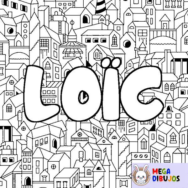 Coloraci&oacute;n del nombre LO&Iuml;C - decorado ciudad
