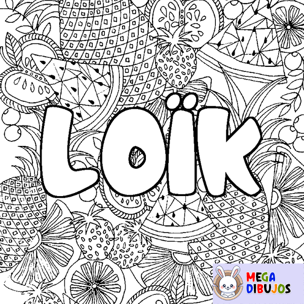 Coloraci&oacute;n del nombre LO&Iuml;K - decorado mandala de frutas
