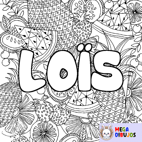 Coloraci&oacute;n del nombre LO&Iuml;S - decorado mandala de frutas