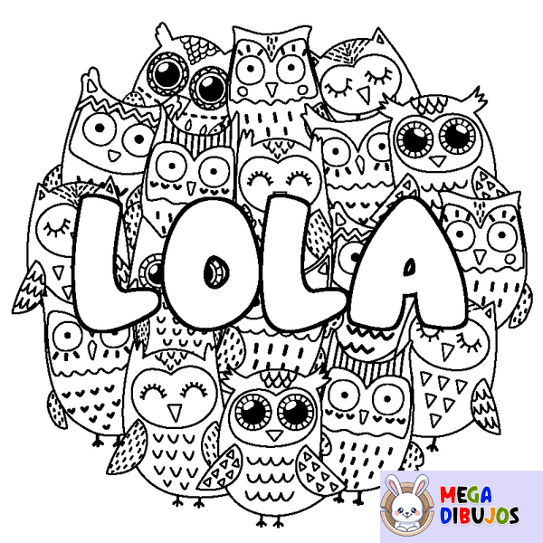 Coloraci&oacute;n del nombre LOLA - decorado b&uacute;hos