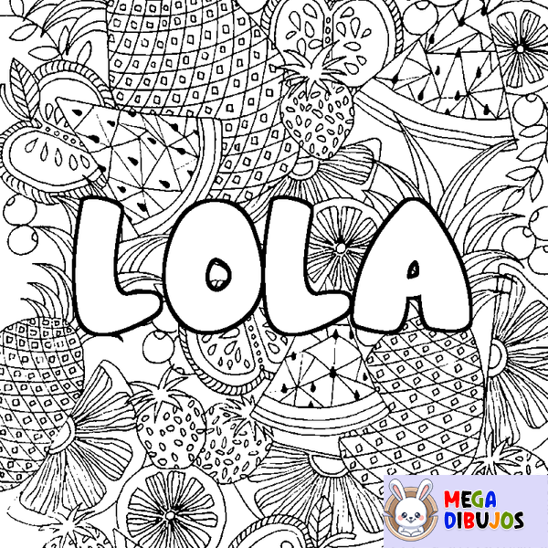 Coloraci&oacute;n del nombre LOLA - decorado mandala de frutas