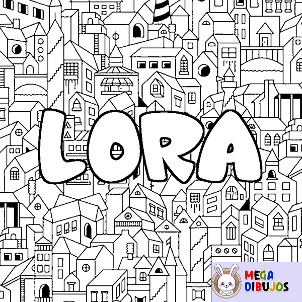 Coloraci&oacute;n del nombre LORA - decorado ciudad