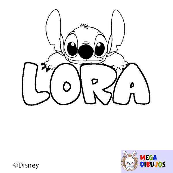 Coloraci&oacute;n del nombre LORA - decorado Stitch