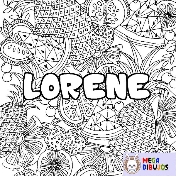 Coloraci&oacute;n del nombre LORENE - decorado mandala de frutas