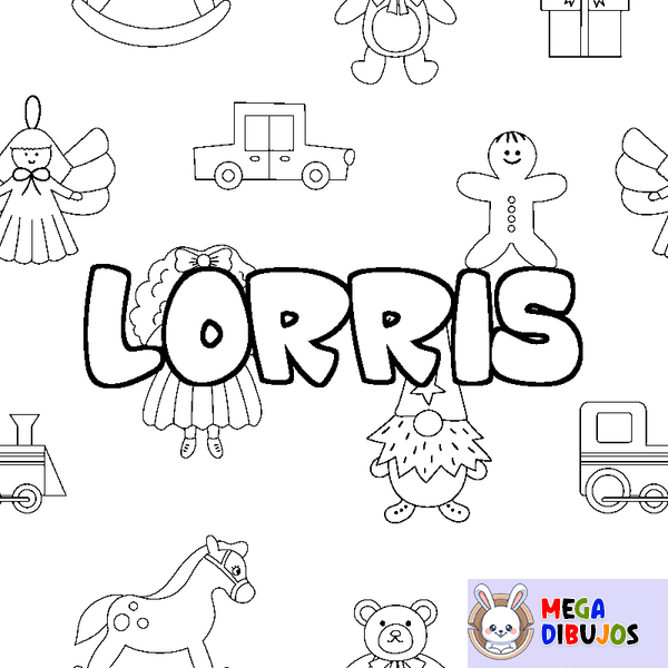 Coloraci&oacute;n del nombre LORRIS - decorado juguetes