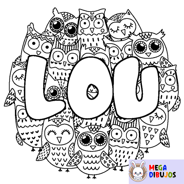 Coloraci&oacute;n del nombre LOU - decorado b&uacute;hos