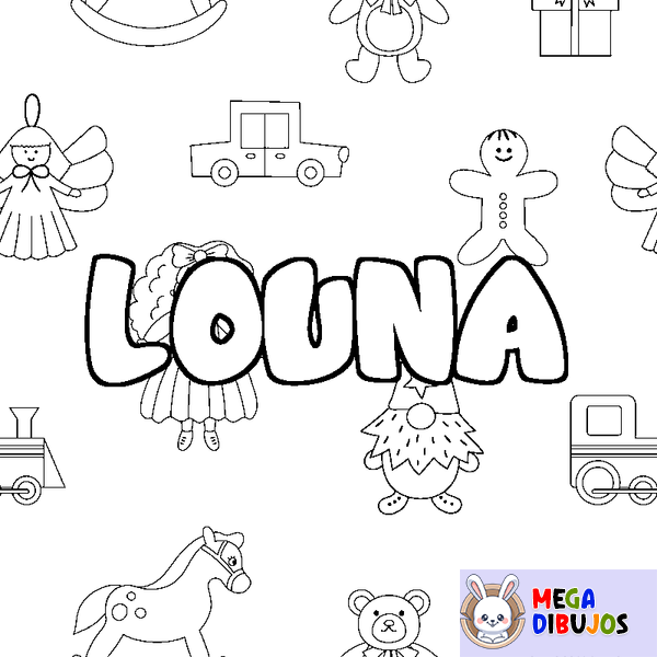 Coloraci&oacute;n del nombre LOUNA - decorado juguetes
