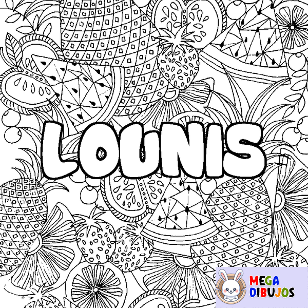 Coloraci&oacute;n del nombre LOUNIS - decorado mandala de frutas