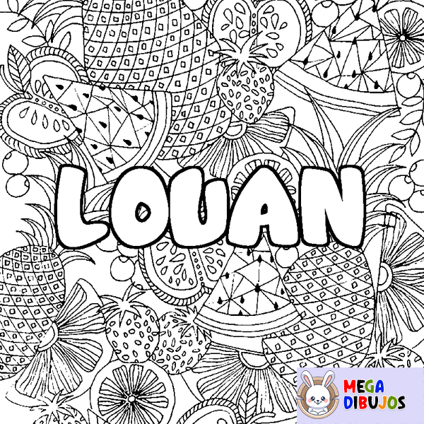 Coloraci&oacute;n del nombre LOUAN - decorado mandala de frutas