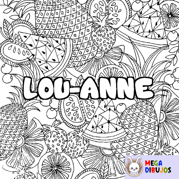 Coloraci&oacute;n del nombre LOU-ANNE - decorado mandala de frutas
