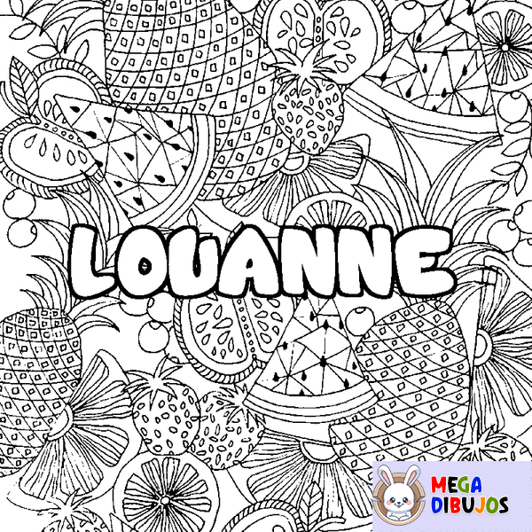 Coloraci&oacute;n del nombre LOUANNE - decorado mandala de frutas