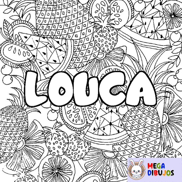 Coloraci&oacute;n del nombre LOUCA - decorado mandala de frutas
