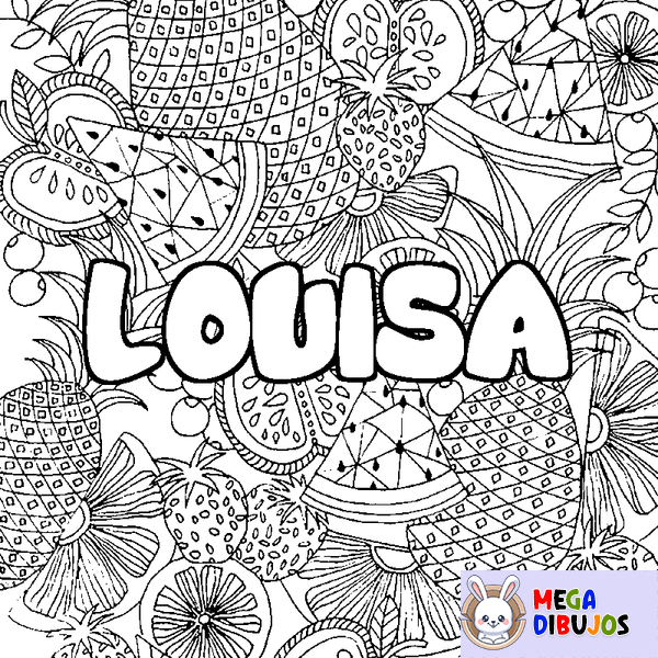 Coloraci&oacute;n del nombre LOUISA - decorado mandala de frutas