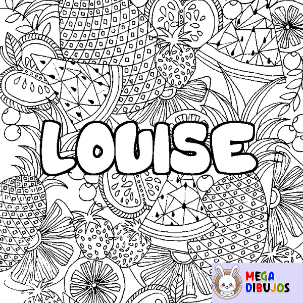 Coloraci&oacute;n del nombre LOUISE - decorado mandala de frutas