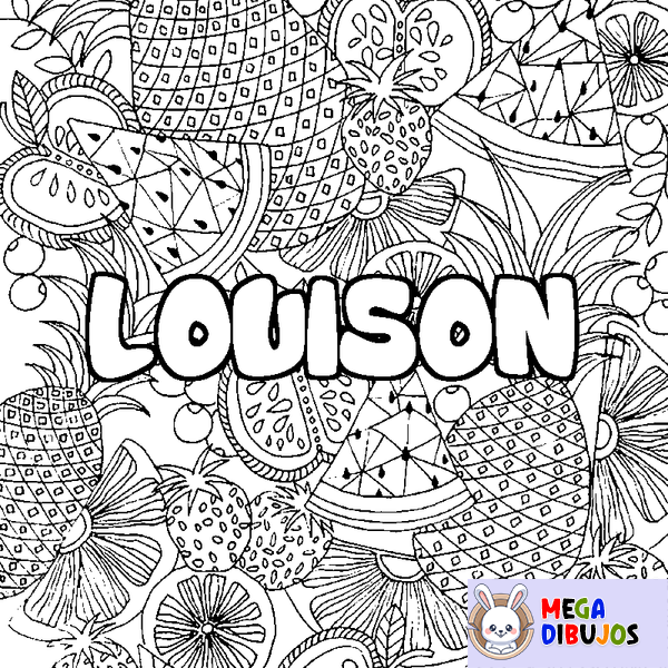 Coloraci&oacute;n del nombre LOUISON - decorado mandala de frutas