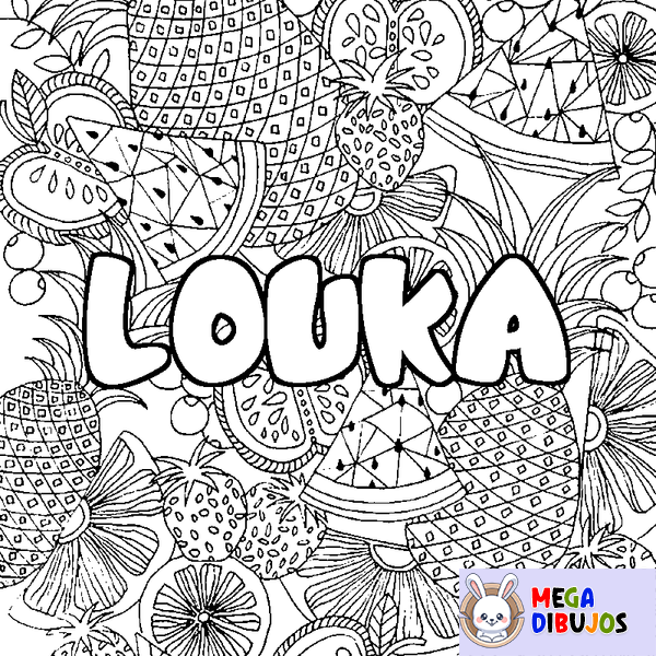 Coloraci&oacute;n del nombre LOUKA - decorado mandala de frutas