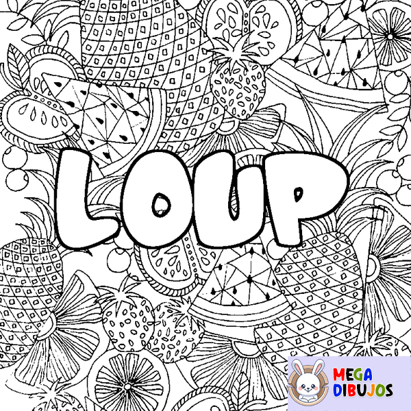Coloraci&oacute;n del nombre LOUP - decorado mandala de frutas