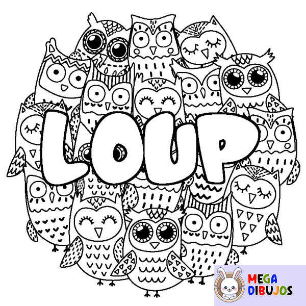 Coloraci&oacute;n del nombre LOUP - decorado b&uacute;hos