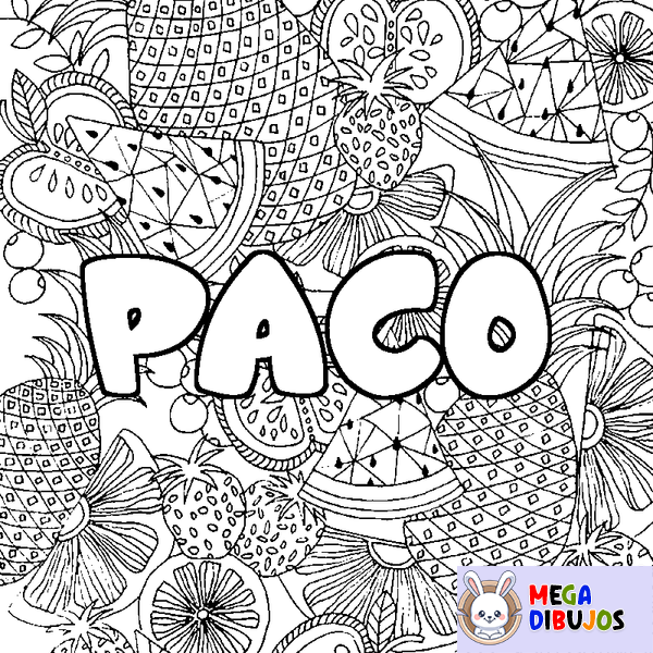 Coloraci&oacute;n del nombre PACO - decorado mandala de frutas