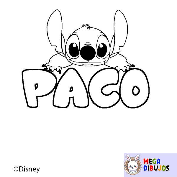 Coloraci&oacute;n del nombre PACO - decorado Stitch