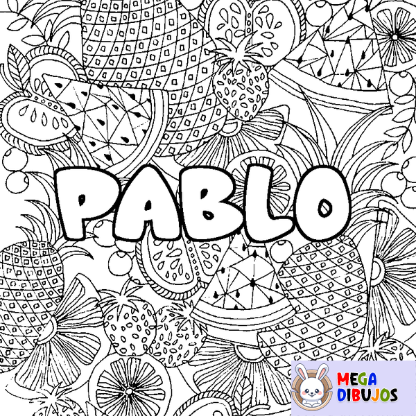 Coloraci&oacute;n del nombre PABLO - decorado mandala de frutas