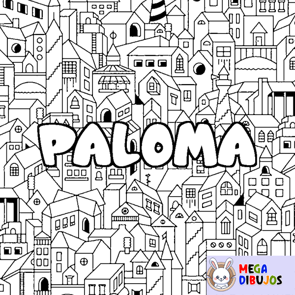 Coloraci&oacute;n del nombre PALOMA - decorado ciudad