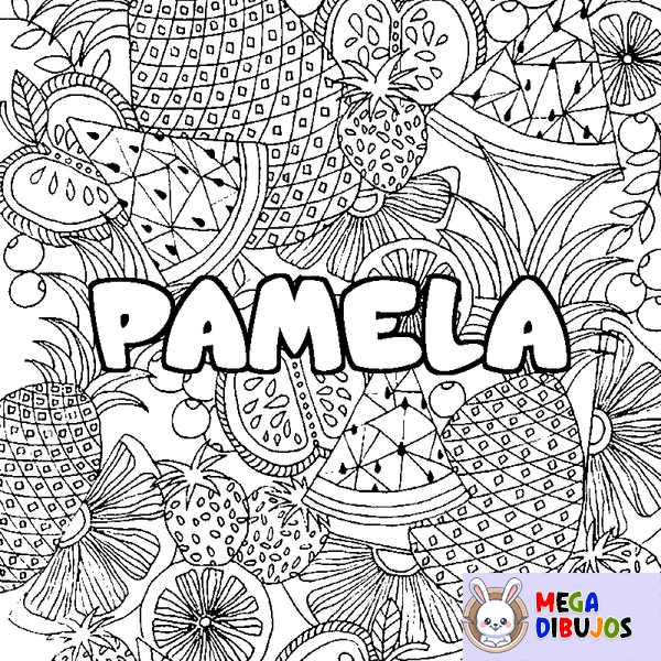 Coloraci&oacute;n del nombre PAMELA - decorado mandala de frutas