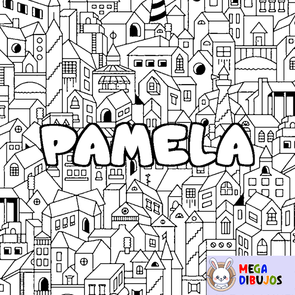 Coloraci&oacute;n del nombre PAMELA - decorado ciudad