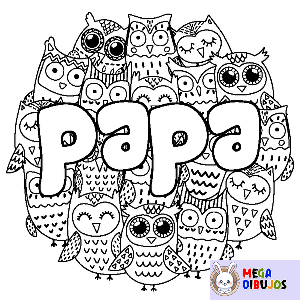 Coloraci&oacute;n del nombre papa - decorado b&uacute;hos