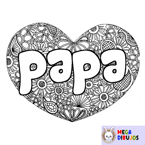 Coloraci&oacute;n del nombre papa - decorado mandala de coraz&oacute;n