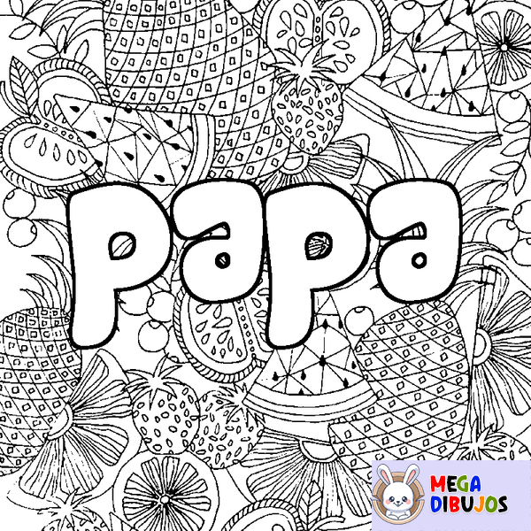 Coloraci&oacute;n del nombre papa - decorado mandala de frutas