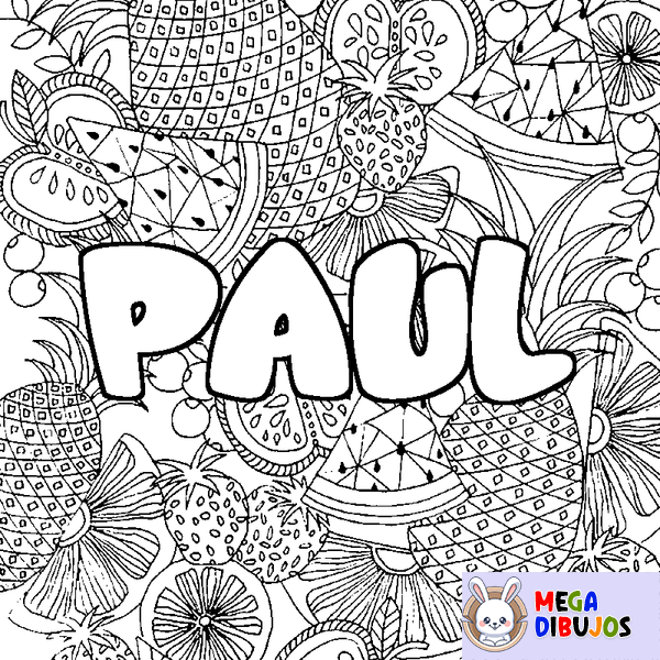 Coloraci&oacute;n del nombre PAUL - decorado mandala de frutas