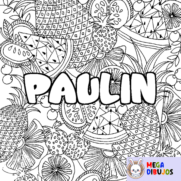 Coloraci&oacute;n del nombre PAULIN - decorado mandala de frutas