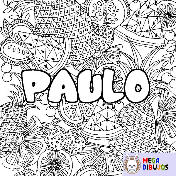 Coloraci&oacute;n del nombre PAULO - decorado mandala de frutas